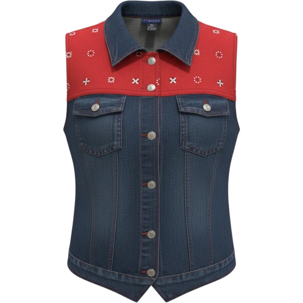 CST Blues Petites Denim Vest 2XWP Red Bandana Yoke Western Sleeveless Jacket